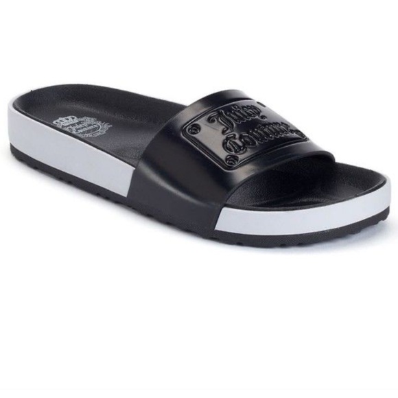 Juicy Couture Open Toe Comfort Slip On Slides Sandals 6.5 Black White - Picture 1 of 8